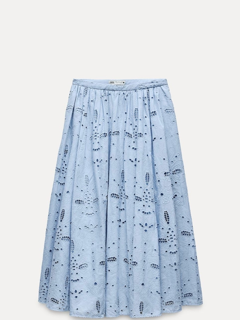 Zara Pale Blue Eyelet A-Line Midi Skirt